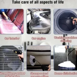 Online Ångrenare för Hem & Bil - 2500W Handhållen Tryckångare | 15 sekunders Uppvärmning | 6 Ångnivåer | 1,2L Vattentank - Perfekt för Djuprengöring Black