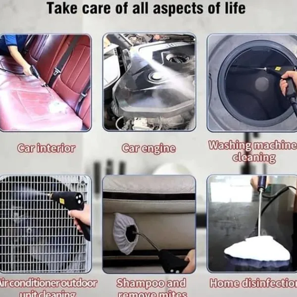 Online Ångrenare för Hem & Bil - 2500W Handhållen Tryckångare | 15 sekunders Uppvärmning | 6 Ångnivåer | 1,2L Vattentank - Perfekt för Djuprengöring Black