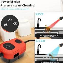 Clearance Ångrengörare, 2500W Högtemperatur Ångrengörare, Bärbar Ångrengörare, 10S Snabb Uppvärmning, med 3 Borst Huvuden (