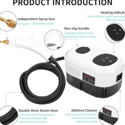 Clearance Ångrengörare, 2500W Högtemperatur Ångrengörare, Bärbar Ångrengöringsmaskin, 10S Snabb Uppvärmning, med 3 Borsthuvuden (Vit) White
