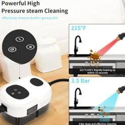 Clearance Ångrengörare, 2500W Högtemperatur Ångrengörare, Bärbar Ångrengöringsmaskin, 10S Snabb Uppvärmning, med 3 Borsthuvuden (Vit) White