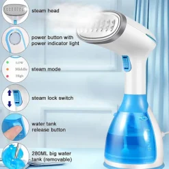 Discount DMstore Ångstrykare för kläder 1500w Handhållen klädångare, Bärbar resekläder tygångare med 280ml tank EU-kontaktBY BlueWhite