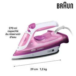 New BRAUN Ångstrykjärn - - FI3124PU Freestyle 3 - Effekt 2400 W - SuperCéramic Sula - Vattentank 270 ml - Självrengörande rosa och vitt Lila