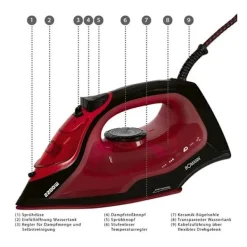 Hot BOMANN Ångstrykjärn med 7 funktioner 2200W DB 6035 CB Svart/Röd