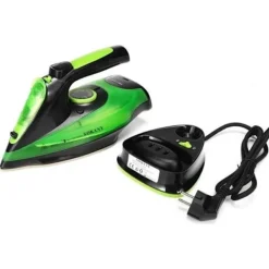 Hot ECLshop Ångstrykjärn 2400W Trådlös 5 Justerbar Hastighet Droppskydd Kalkskydd EU-kontakt Grön