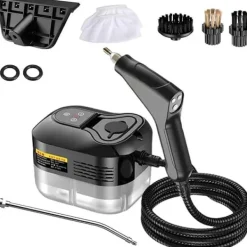 New Ångtvätt för hem & bil - 2500W Handhållen tryckångare | 15 sekunders uppvärmning | 6 ångnivåer | 1,2L Vattentank - Perfekt för djuprengöring S2 | Fyndiq Black