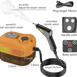 New Ångtvätt för hem & bil - 2500W Handhållen tryckångare | 15 sekunders uppvärmning | 6 ångnivåer | 1,2L Vattentank - Perfekt för djuprengöring S2 | Fyndiq Black