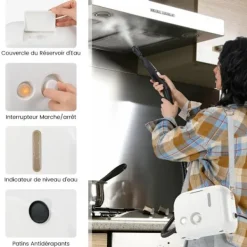 Online COSTWAY Ångtvätt för vägglöss 1600W -180℃-3 Bar-Reservoir 1L-Förvärmning på 15s-Justerbar Intensitet-12 Tillbehör-Vit