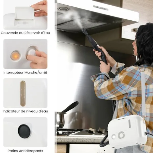 Online COSTWAY Ångtvätt för vägglöss 1600W -180℃-3 Bar-Reservoir 1L-Förvärmning på 15s-Justerbar Intensitet-12 Tillbehör-Vit