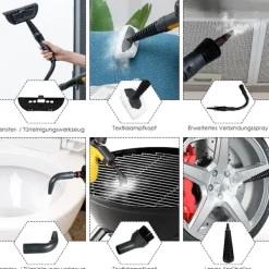 Clearance Northix Ångtvätt handhållen 9-delad tillbehörssats och säker design ångrengöring gul