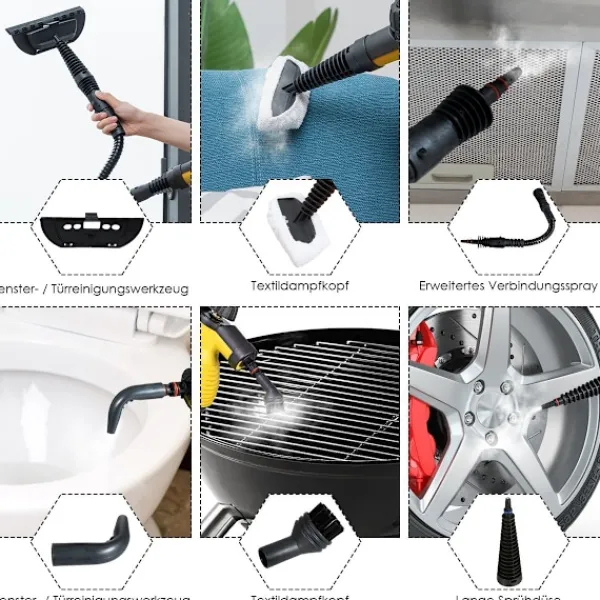 Clearance Northix Ångtvätt handhållen 9-delad tillbehörssats och säker design ångrengöring gul