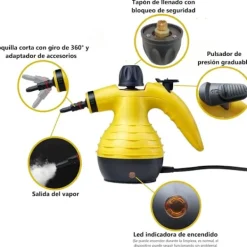 Outlet Ångtvätt Kompatibel med mattor, tyger, fönster, madrasser, väggar, golv, bil, matta, portabel mångsidig användning med 9 tillbehör