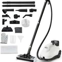 Outlet COSTWAY Ångtvätt 2000W för vägglöss 5BAR-19 Tillbehör-Reservoir 1,8L-Universaldäck-160℃-Autonomi 35 min-Vit Grå