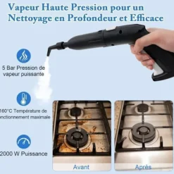 Outlet COSTWAY Ångtvätt 2000W för vägglöss 5BAR-19 Tillbehör-Reservoir 1,8L-Universaldäck-160℃-Autonomi 35 min-Vit Grå