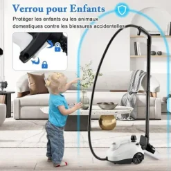 Outlet COSTWAY Ångtvätt 2000W för vägglöss 5BAR-19 Tillbehör-Reservoir 1,8L-Universaldäck-160℃-Autonomi 35 min-Vit Grå