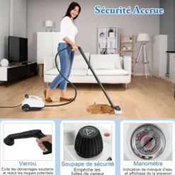 Outlet COSTWAY Ångtvätt 2000W för vägglöss 5BAR-19 Tillbehör-Reservoir 1,8L-Universaldäck-160℃-Autonomi 35 min-Vit Grå