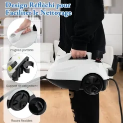 Outlet COSTWAY Ångtvätt 2000W för vägglöss 5BAR-19 Tillbehör-Reservoir 1,8L-Universaldäck-160℃-Autonomi 35 min-Vit Grå