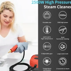 Sale Ångtvätt, 2500W Högtemperatur Ångrengörare, Bärbar Ångtvättmaskin, 10S Snabb Uppvärmning, med 3 Borsthuvuden (-YQ