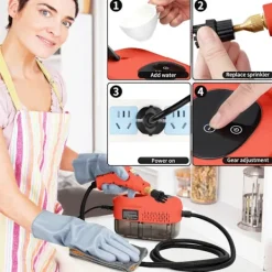 Outlet Ångtvätt, 2500W Högtemperatur Ångtvätt, Portabel Ångrengöringsmaskin, 10S Snabb Uppvärmning, med 3 Borsthuvuden (