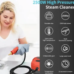 Online Ångtvätt, 2500W Högtemperatur Ångtvätt, Bärbar Ångrengöringsmaskin, 10S Snabb Uppvärmning, med 3 Borsthuvuden (-XF20-
