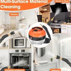 Sale Generic Portabel ångrengörare, Brillsten, 2500 W, 1350 ml, 3 borsthuvuden, högt tryck Orange