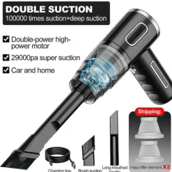 Clearance 29000pa Kraftfull bildammsugare våt/torr sladdlös starkt sug handhållen N3 29000PA-svart
