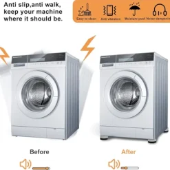 Online 4-pack Anti-vibrationsdynor, gummibullerreducering och vibration, justerbar höjd tvättmaskinsmatta (grå)