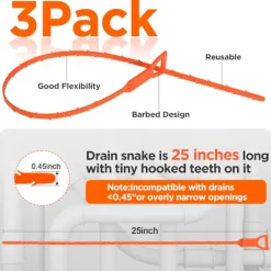 Best 3-pack Avloppsrensningsspiraler, 63,5 cm Rörläggarspiral, Återvinningsbar Toalettrensningsspiral, Avloppsspiral