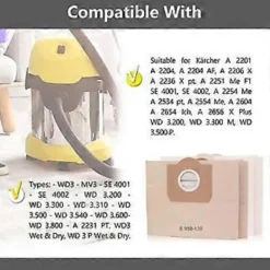 Online 10-pack dammsugarpåsar för Karcher 6.959-130.0 WD3 WD3P MV3 A2204 A2254 A2604 Ersättningsfilterpåsar i papper för våt- och torrdammsugare, damm B