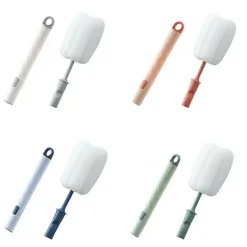 4-pack Ersättningsbara Svamp Huvud Rengöringsborste med Plast Långa Handtag Mjuk Diskbords Skum