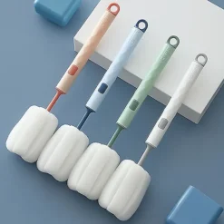 4-pack Ersättningsbara Svamp Huvud Rengöringsborste med Plast Långa Handtag Mjuk Diskbords Skum