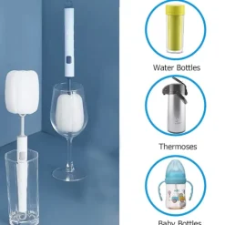 4-pack Ersättningsbara Svamp Huvud Rengöringsborste med Plast Långa Handtag Mjuk Diskbords Skum