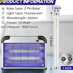 Online 10-pack Ersättningslampor för insektsdödare 10W Kompatibel med 20W Insektsdödare inomhus T8 Sockel F10W 13-tums Ljusrör