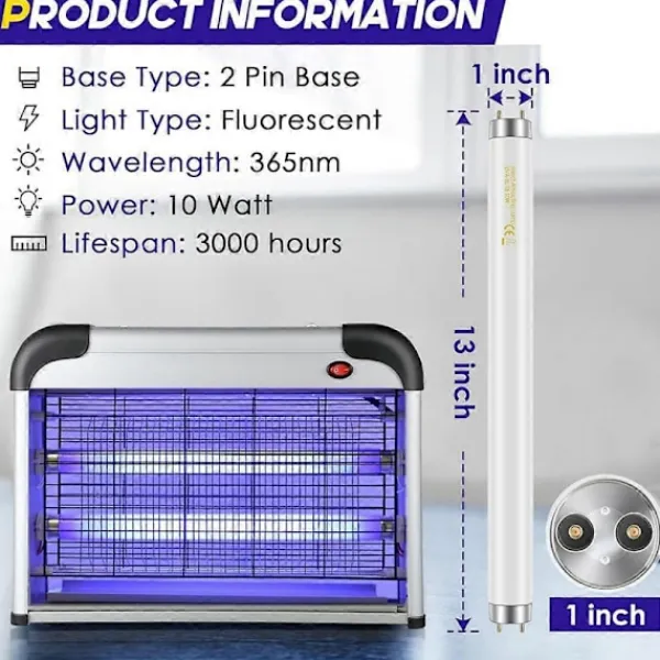 Hot Archipelago 10-pack Ersättningslampor för Insektsdödare 10W Kompatibla med 20W Inomhus Insektsdödare, BL T8 F10W 13-tums Lampa Myggdödare Rör UV