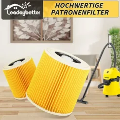 Outlet 2-pack filterpatroner för Kärcher Premium WD3 WD2 MV2 MV3 WD 3P, WD 3.200, WD 3.500 P, SE 4001, SE 4002, A2054, A2004, A2254, A2604, dammsugare WD2