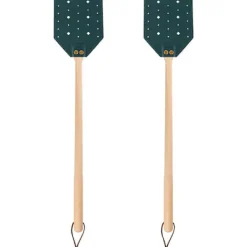 Outlet 2-pack flugsmällor i läder med trähandtag och snodd (mörkgrön)