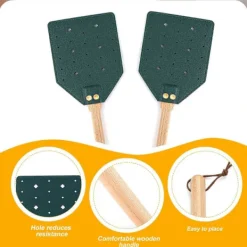 Outlet 2-pack flugsmällor i läder med trähandtag och snodd (mörkgrön)