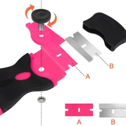 Best wxsp 3-pack Glasskrapare med 30 Extra Blad för Skrapor, Multifunktionell Rengöring, för Etiketter, Dekaler, Glasfärg (Rosa - Dubbel)