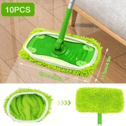 Outlet Unbranded 10-pack golvmoppar kompatibla med Swiffer Sweeper för våt och torr användning, återanvändbara mikrofiberdukar för alla golvtyper, grön 25x11,5 cm