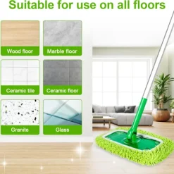 10-pack golvmoppar kompatibla med Swiffer Sweeper för våt och torr användning, återanvändbara mikrofiberdukar för alla golvtyper, grön 25x11,5 cm