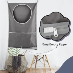 Sale 2-pack grå, hängande tvättkorg, dörrtvättkorg med ficka, dragkedja, hopfällbar, lätt hängande tvättväska för husbil, lägenhet, studentrum