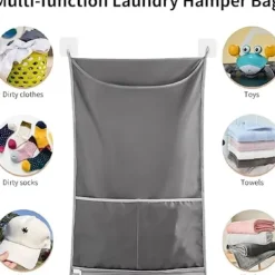 Sale 2-pack grå, hängande tvättkorg, dörrtvättkorg med ficka, dragkedja, hopfällbar, lätt hängande tvättväska för husbil, lägenhet, studentrum