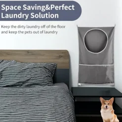 Sale 2-pack grå, hängande tvättkorg, dörrtvättkorg med ficka, dragkedja, hopfällbar, lätt hängande tvättväska för husbil, lägenhet, studentrum