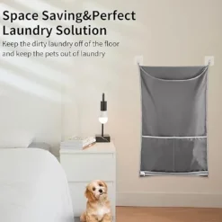Sale 2-pack grå, hängande tvättkorg, dörrtvättkorg med ficka, dragkedja, hopfällbar, lätt hängande tvättväska för husbil, lägenhet, studentrum