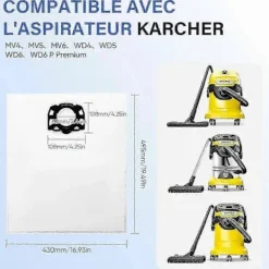 Clearance 12-pack KFI 487 filterpåsar för Kärcher WD4, WD5, WD6 dammsugare