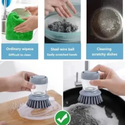 Outlet 2-pack Köksdiskborste, Diskborste med behållare, Tvättborste med flytande dispenser (Grå)