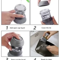 Outlet 2-pack Köksdiskborste, Diskborste med behållare, Tvättborste med flytande dispenser (Grå)