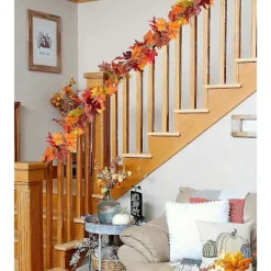 Clearance 3-pack Konstgjord Höst Lönnlöv Girlang, 1,8 m/st Hängande Vinranka Girlang Konstgjord Höstlöv Girlang Thanksgiving Dekoration