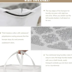 Hot 2-pack 75L tvättkorg med långa förstärkta handtag, fristående