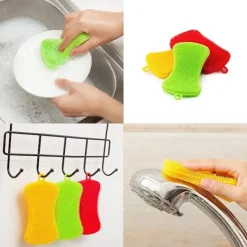 Online 3-pack livsmedelsklassad silikon svampskrubb Livsmedelsklassad silikon svamp